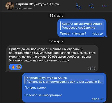 Кирилл получил 20 замеров и 5 продаж на Авито на сумму 630 тысяч рублей